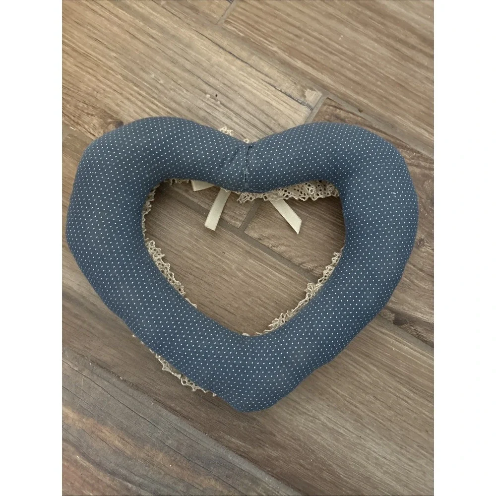 Handmade Fabric Wreath Wall Hanging 8in Blue Floral‎ Lace Cottagecore Decor
